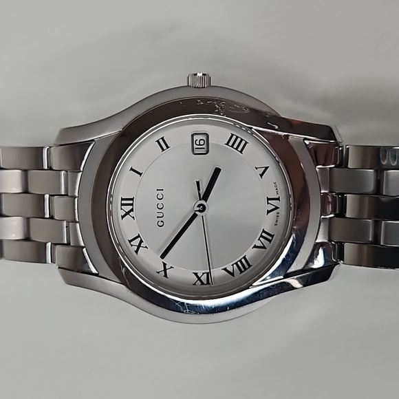 Authentic Gucci Watch 5500M Dial Quartz  Silver White Link Date Watch - Picture 11 of 15